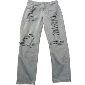 American Eagle Mom Jean Womens 12 Sage Green Distressed High Rise Ripped Denim